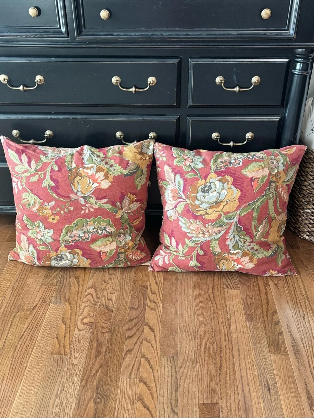 Pottery Barn- Set of 2 of Red Floral Euro Pillow Shams- 24x24